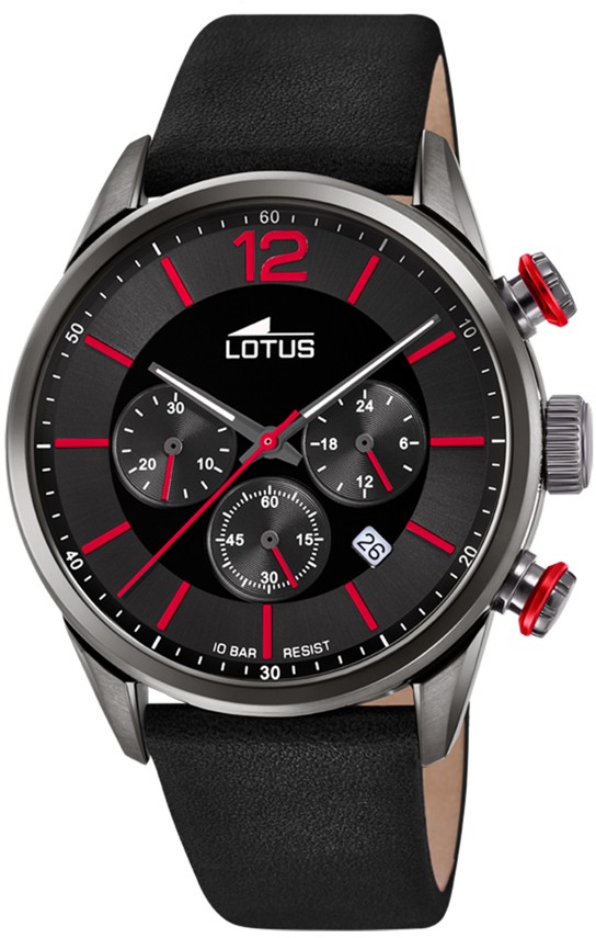 LOTUS MEN'S BLACK CHRONO LEATHER WATCH BRACELET 18687/6