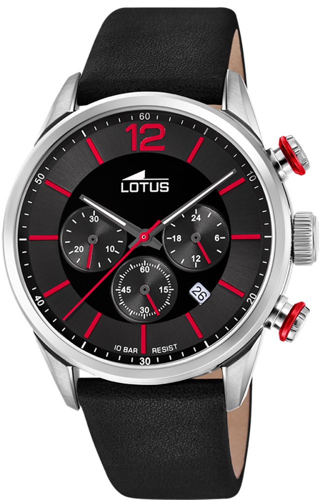 LOTUS MEN'S BLACK CHRONO LEATHER WATCH BRACELET 18689/6