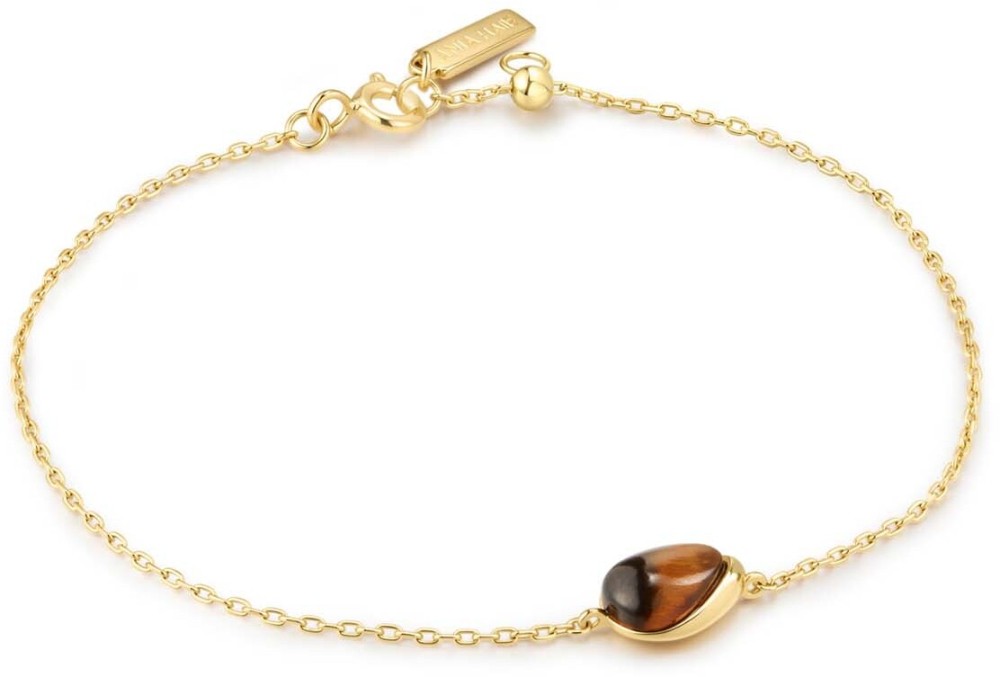 Gld TigerEye Dome Pebble Bracelet S