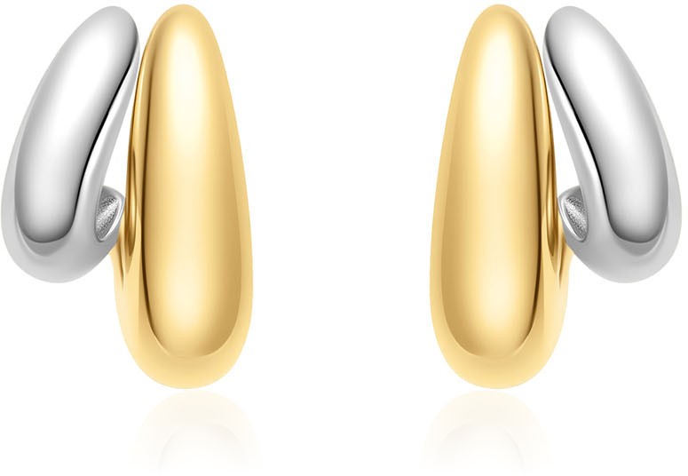 Two-Tone Dome Stud Hoop Earrings E
