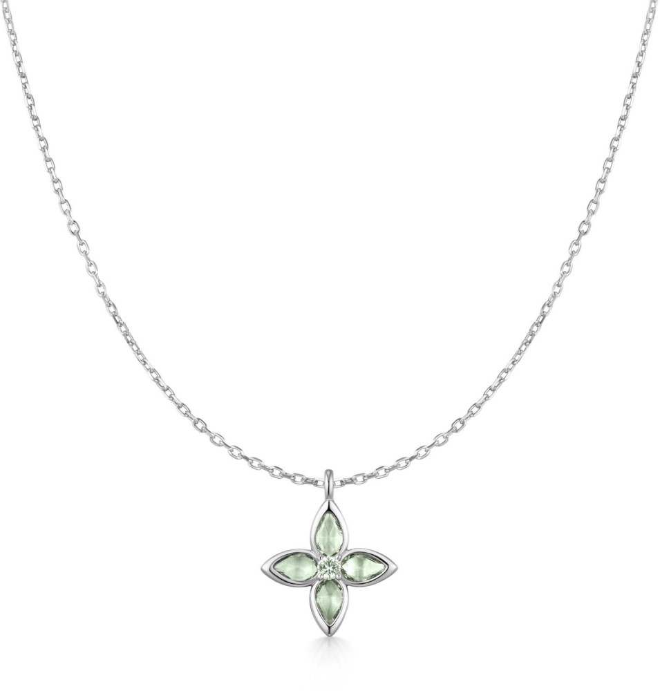 Silv. Mint Green Clover Necklace S