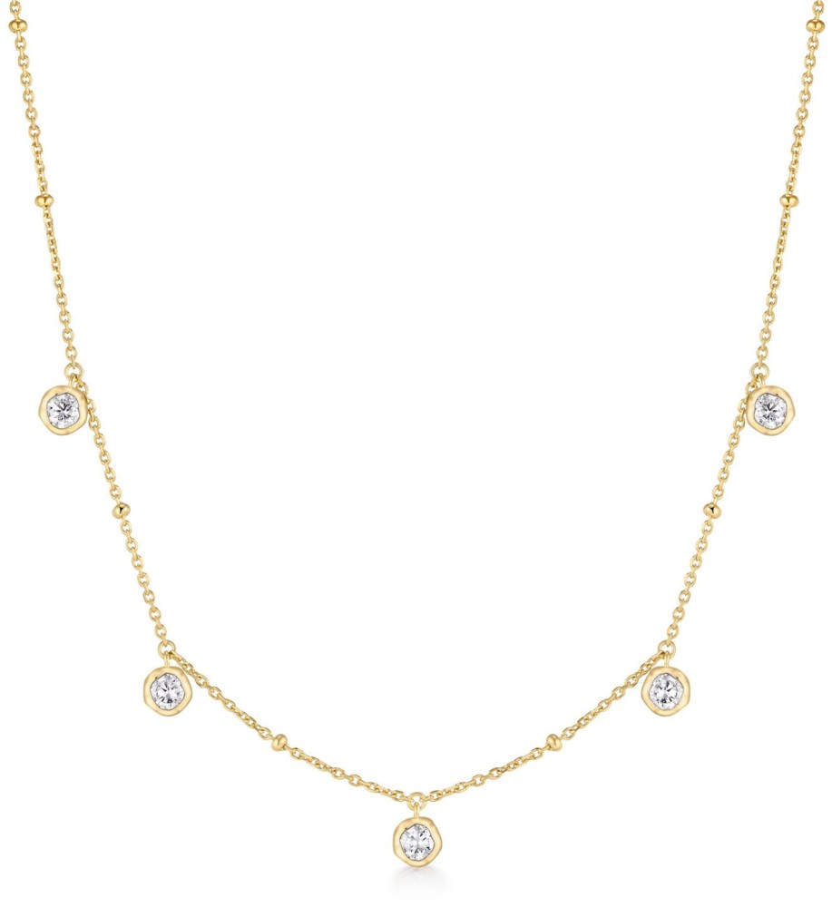 Gold Bezel set Droplet Station Necklace S