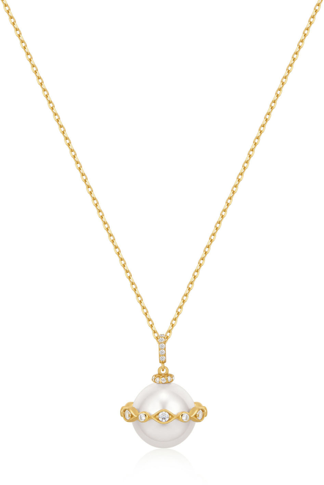 Gold Pearl Halo Evil-Eye Neckl. S