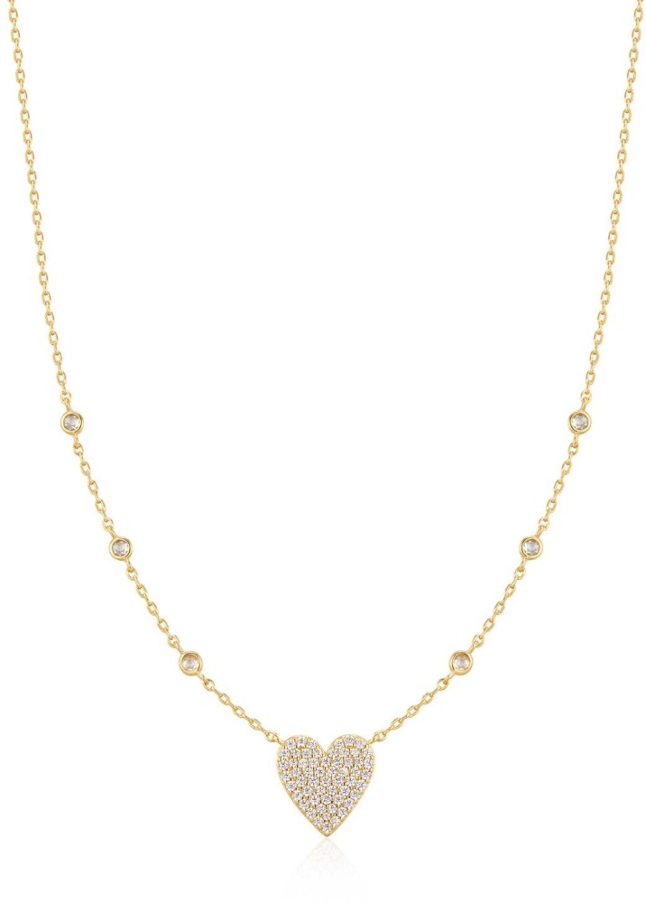 Gld Heart Bezel Stat. Necklace S